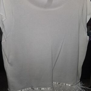 Ashley Stewart Cream Fringe Hem Top